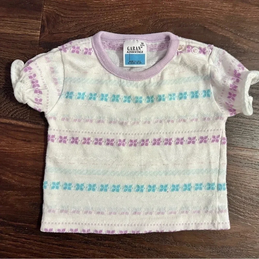 Vintage 12 month baby girl bundle lot purple pants and short sleeve shirt